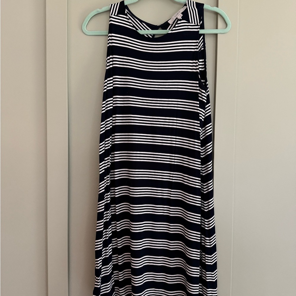 Loft- Navy and White Striped Sleeveless Dress